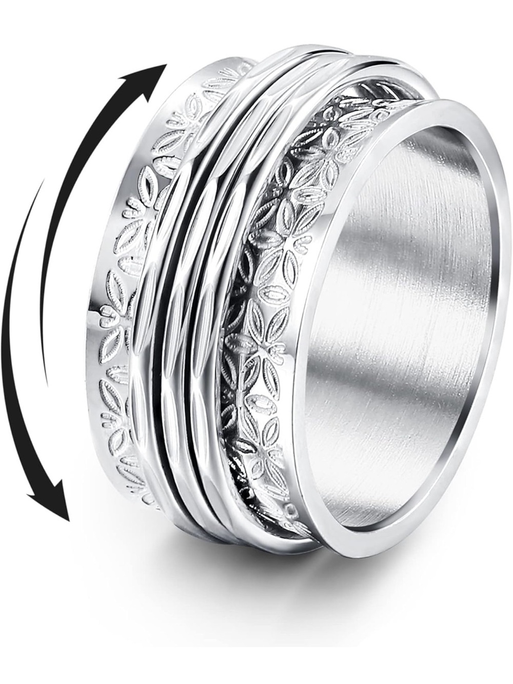 Anthropologie Silver Floral Spinner Ring